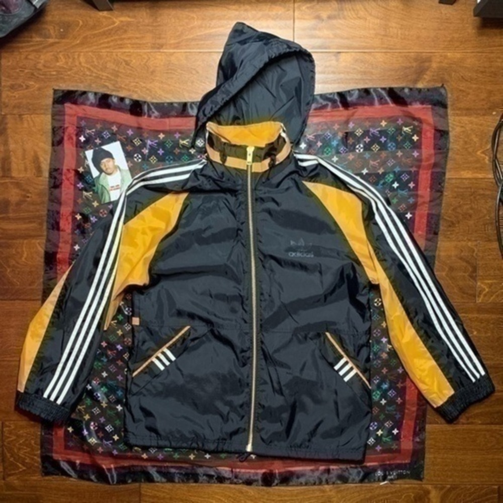 Vintage 80s Adidas Windbreaker Jacket With Double Sided Faded Graphic Logo
